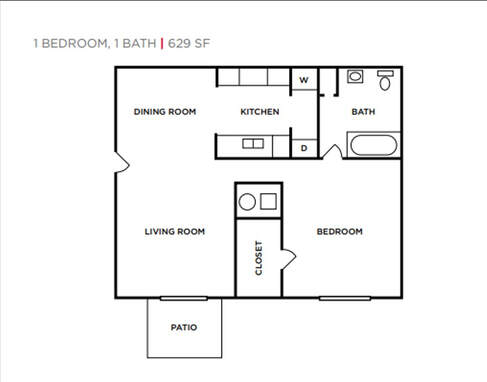 One Bedroom / One Bath / 629 Square Feet
